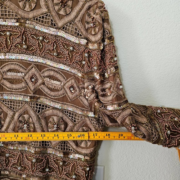 SCALA Vintage 100% Silk Beaded, Embroidered and Sequin Golden Brown Jacket Sz S - Picture 13 of 14
